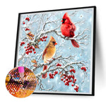 Red Linnet On The Branch-Full Round Diamond Painting-30x30cm