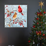 Red Linnet On The Branch-Full Round Diamond Painting-30x30cm