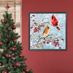 Red Linnet On The Branch-Full Round Diamond Painting-30x30cm