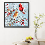 Red Linnet On The Branch-Full Round Diamond Painting-30x30cm