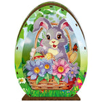 Easter Egg Rabbit Flower Basket-Wooden-Diamond Desktop Ornament With Lamp