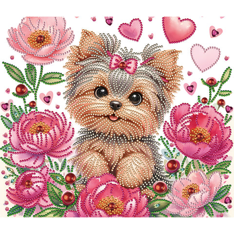 Flower Yorkshire Terrier-Partial Special Diamond Painting-35x30cm