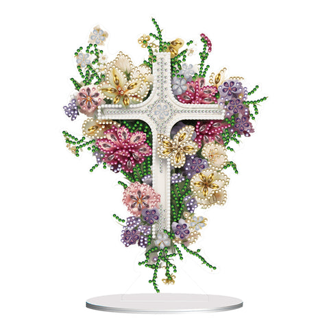 Flower Cross-Single Side Drill-Acrylic Diamond Desktop Ornament