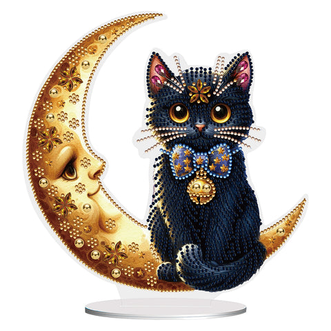 Moon Cat-Single Side Drill-Acrylic Diamond Desktop Ornament