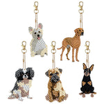 5Pcs/Set-Dog-Double Side Drill-Diamond Keychain