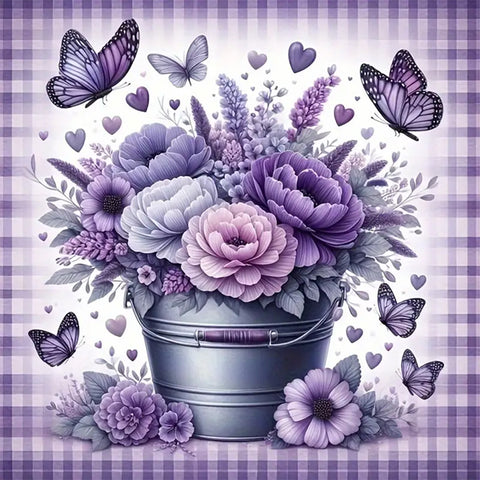 Purple Flower Butterfly-Full Round Diamond Painting-30x30cm