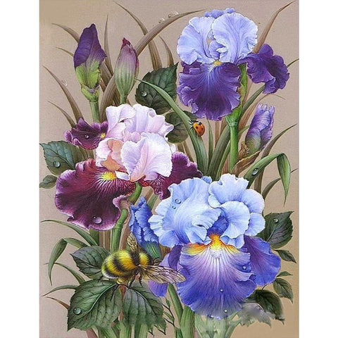 Bees And Flowers-Full Round Diamond Painting-50x60cm-Large Size