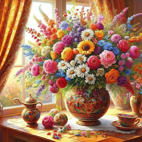 Vase Flowers-Full Round Diamond Painting-50x50cm