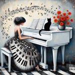 Piano Girl-Full Round Diamond Painting-40x40cm