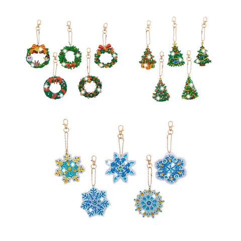 5Pcs Christmas Wreath Double Sided Diamond Painting Keychain