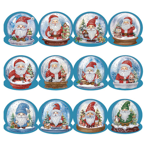 12Pcs/Set Christmas Crystal Ball-Diamond Greeting Cards