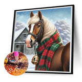 Horses In Snow Scene-Full Round Diamond Painting-30x30cm