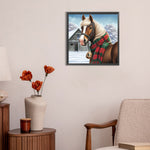 Horses In Snow Scene-Full Round Diamond Painting-30x30cm