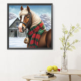 Horses In Snow Scene-Full Round Diamond Painting-30x30cm