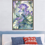 Diamond Painting Kits-Full Round Drill Dragonfly Lotus Flower 5D DIY Decor