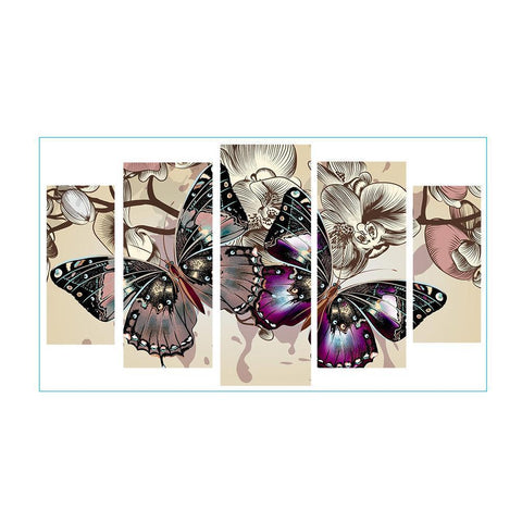 5pcs/set Colorful Butterfly - Full Drill Round Drill Painting - 95x45cm