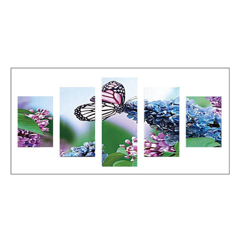 5pcs/set Butterfly Flowers - Full Drill Round Drill Painting - 95x45cm