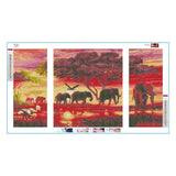 3pcs/set Elephant - Full Drill Round Drill Painting - 80x45cm