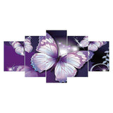 5pcs/set Purple Butterfly - Full Drill Round Drill Painting - 95x45cm