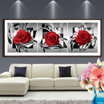 3pcs/set Red Rose - Full Drill Round Drill Painting - 95x34cm