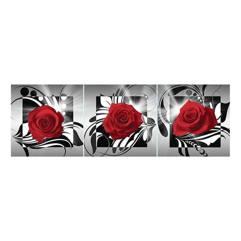 3pcs Red Rose - Full Drill Round Drill Painting - 95x34cm