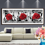 3pcs Red Rose - Full Drill Round Drill Painting - 95x34cm