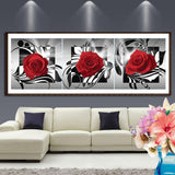 3pcs Red Rose - Full Drill Round Drill Painting - 95x34cm