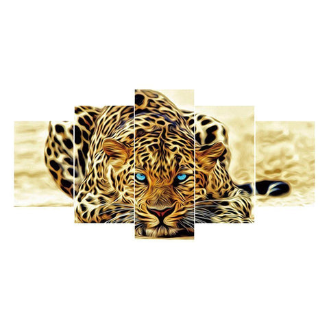 5pcs/set Leopard - Full Drill Round Drill Painting - 95x45cm