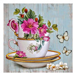 Cup Flowers and butterfly - Full Drill Diamond Painting