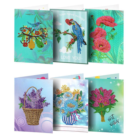 6pcs/set Flower and Birds Greeting Cards Diamond Painting