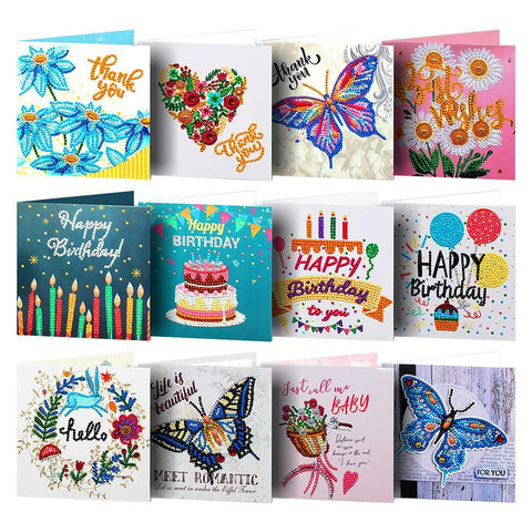 12pcs Birthday Greeting Card Diamond Painting