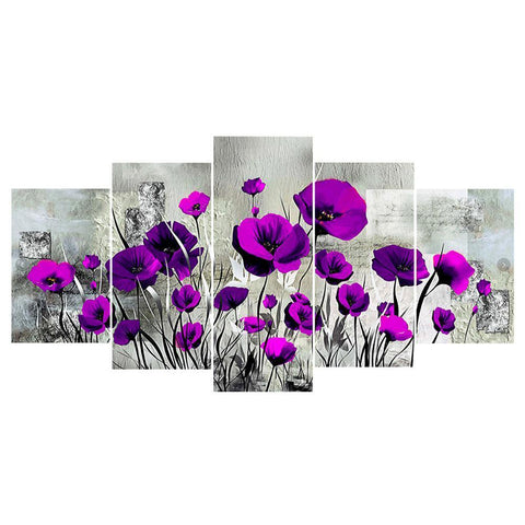 5pcs/set Flower  - Full Drill Round Drill Painting  - 95x45cm