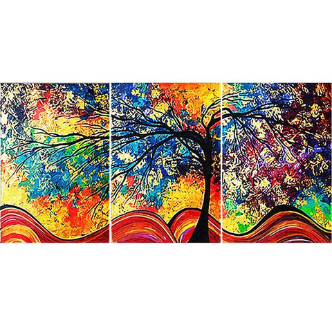 3 Panels Colorful Tree - Full Drill Round Drill - 95x45cm