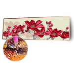 Red Flower Stitching Landscape - Full Drill Round Drill - 80x30cm