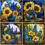 Stained Glass Sunflower-Full Round Diamond Painting-35x35cm