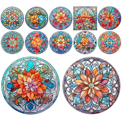 Stained Glass Flower-Full Round Diamond Painting-30x30cm