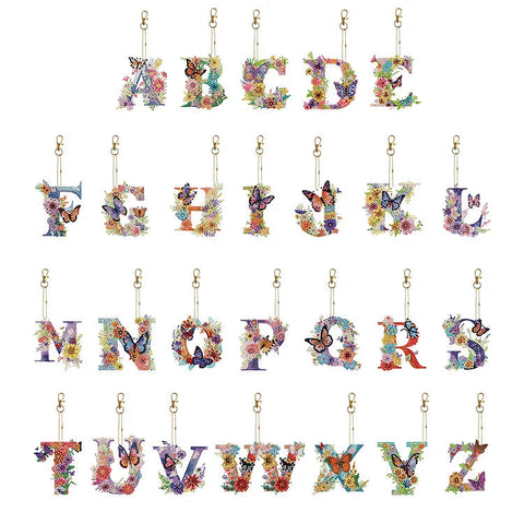 26 Alphabet Flowers-Double Sided Keychain