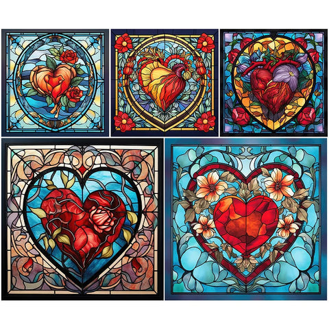 Stained Glass Heart-Full Round Diamond Painting-30x30cm