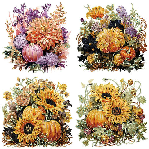 Autumn Pumpkin Sunflowers-Partial Special Diamond Painting-30x30cm