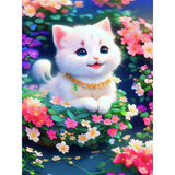 Flower Cat-Full Round Diamond Painting-30x40cm