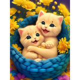 Flower Cat-Full Round Diamond Painting-30x40cm