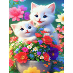 Flower Cat-Full Round Diamond Painting-30x40cm