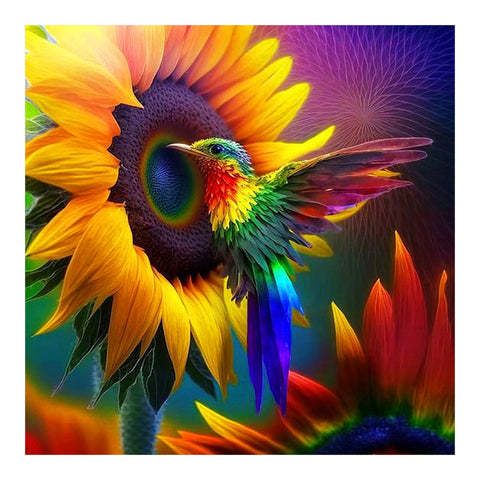 Sunflowers Hummingbird-Full Round Diamond Painting-30x30cm