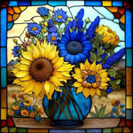 Stained Glass Sunflower-Full Round Diamond Painting-35x35cm