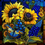 Stained Glass Sunflower-Full Round Diamond Painting-35x35cm