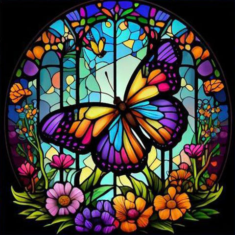 Stained Glass Butterfly-Full Round Diamond Painting-30x30cm