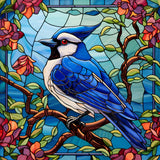 Stained Glass Blue Tit-Full Round Diamond Painting-30x30cm