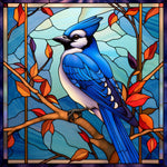 Stained Glass Blue Tit-Full Round Diamond Painting-30x30cm