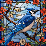 Stained Glass Blue Tit-Full Round Diamond Painting-30x30cm