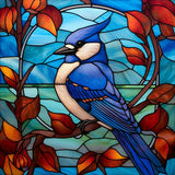 Stained Glass Blue Tit-Full Round Diamond Painting-30x30cm